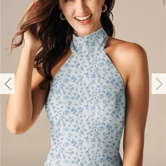 AW Bridal Adrienne Dress - Floral Halter Neck Maxi in SkyBlue Star Floral - Picture 2 of 4